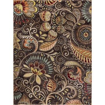 Giselle Transitional Floral Area Rug, Brown, 5'3'' X 7'3''