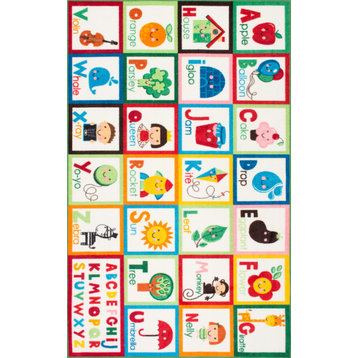 Nuloom Kids Alphabet Block Cartoons Area Rug, Multicolor 6'7"x9'