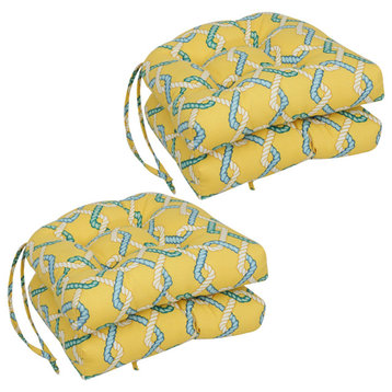 16" Polyester Outdoor U-Shaped Tufted Chair Cushions, Set of 4, Capecod Summer