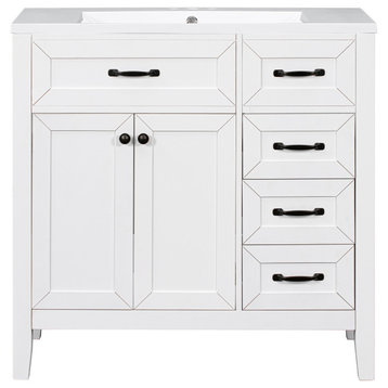 MDF Freestanding Bathroom Vanity Set with Integrated Sink, Drawers and Doors, White