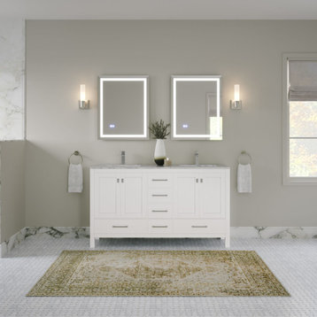 The London Bathroom Vanity, White, 60", Double Sink, Freestanding