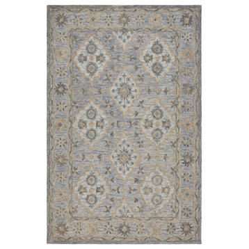 5??x 8??Blue and Tan Traditional Area Rug