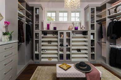 Inspiration for a walk-in closet remodel in Richmond with flat-panel cabinets and gray cabinets