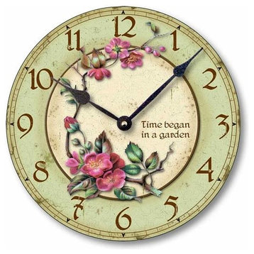 Vintage-Style Clock - Time Began in a Garden