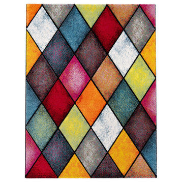 Colorful Area Rug With Diamond Pattern, 7'10"x10'10"