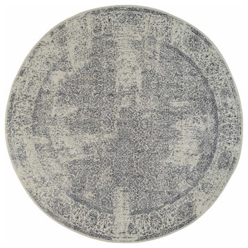 Gray Fine Jacquard Wool and Plant Based Silk Hand Loomed Round Rug, 10' x 10'