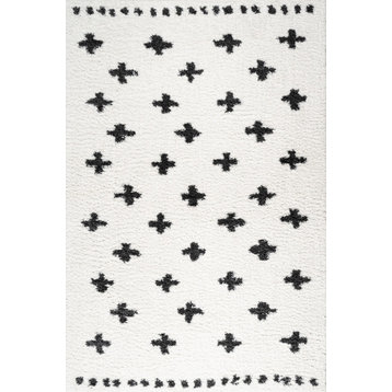 Cristo Berber Geometric Shag Rug, White/Black, 8'x10'