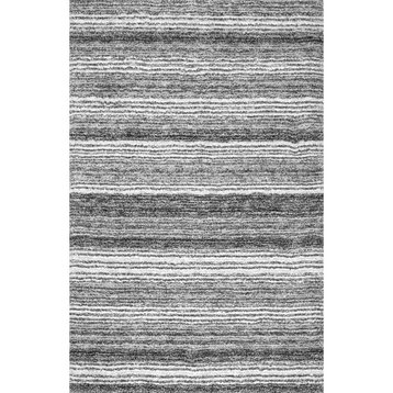 Nuloom Hand Tufted Classie Shag Striped Area Rug, Grey Multicolor 2'x3'