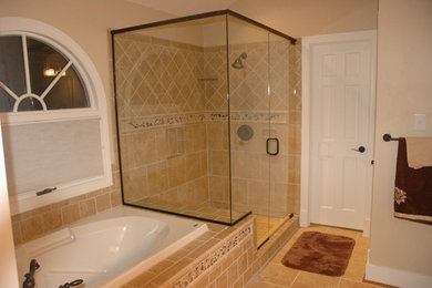 Bathroom - large transitional master beige tile and porcelain tile porcelain tile bathroom idea in Richmond