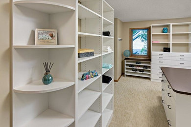 Example of a classic closet design in Minneapolis with white cabinets