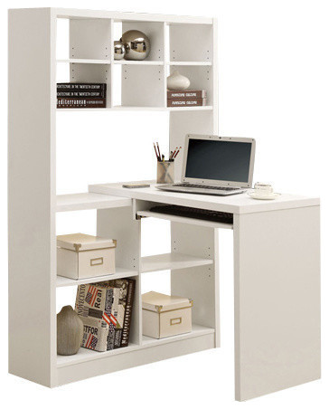 Computer Desk, Bookcase, Corner, L Shape, Work, Laptop, Laminate, White