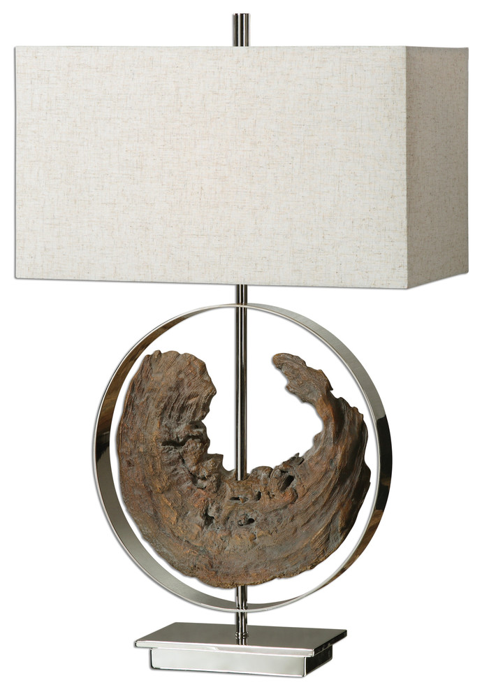 Elegant Driftwood Swirl Organic Shape Table Lamp, Round Mid Century Abstract