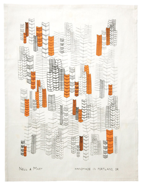 Feather Cities Tea Towel, Apricot by Nell & Mary
