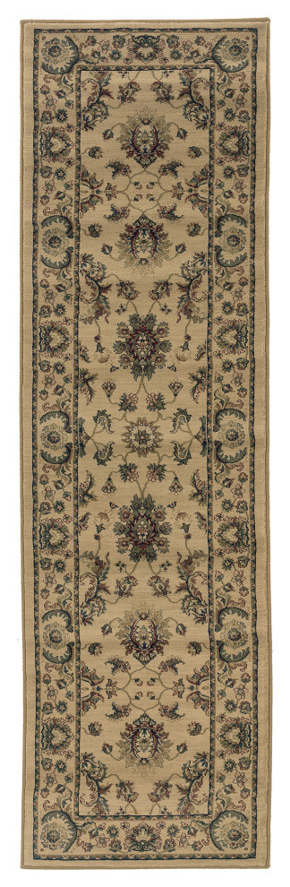 Aiden Traditional Vintage Inspired Ivory/Green Rug, 2'3" x 7'9"