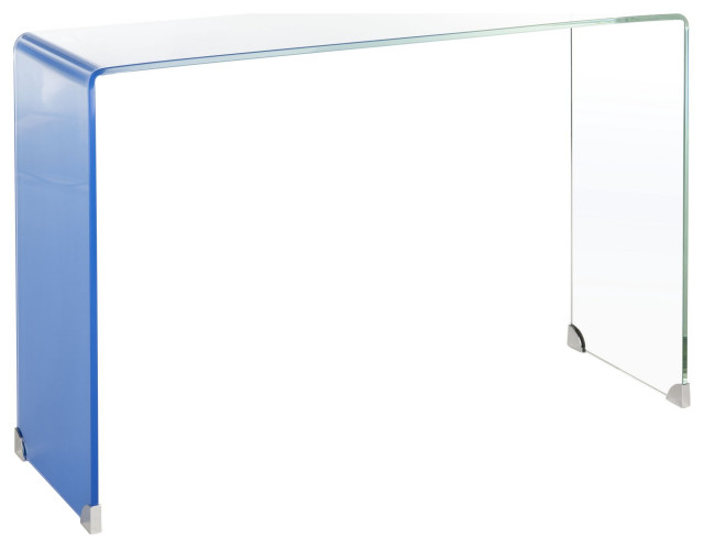 Contemporary Console Table, Minimalistic Design Constructed With Glass, Blue