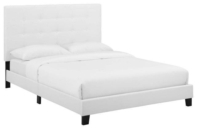 Melanie King Tufted Button Upholstered Fabric Platform Bed White