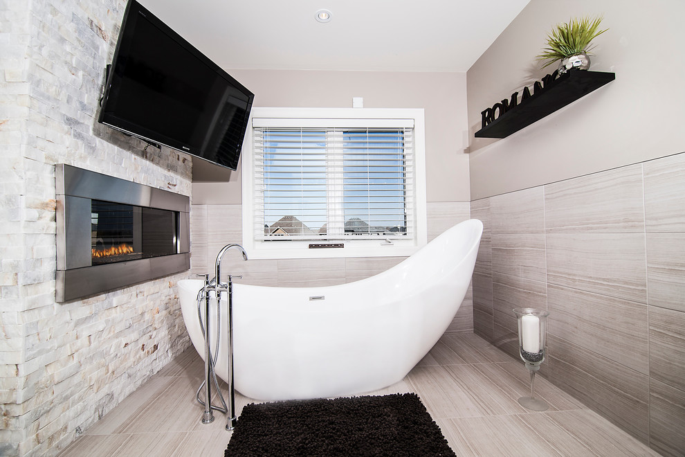 Example of a trendy freestanding bathtub design in Toronto