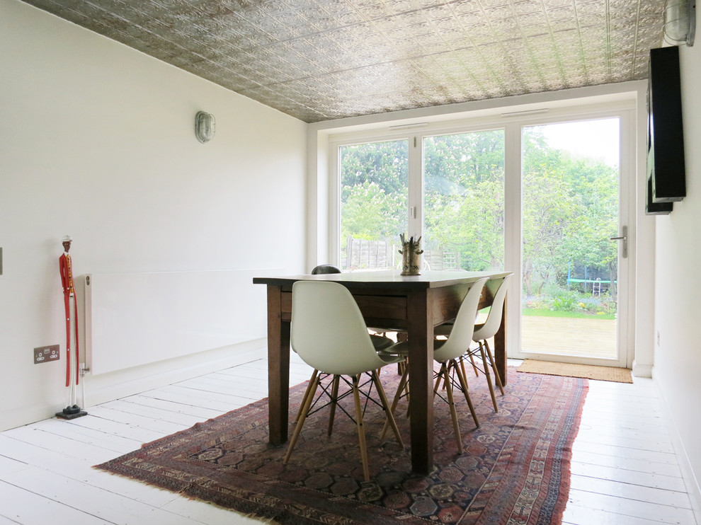 Inspiration for an eclectic painted wood floor and white floor dining room remodel in London