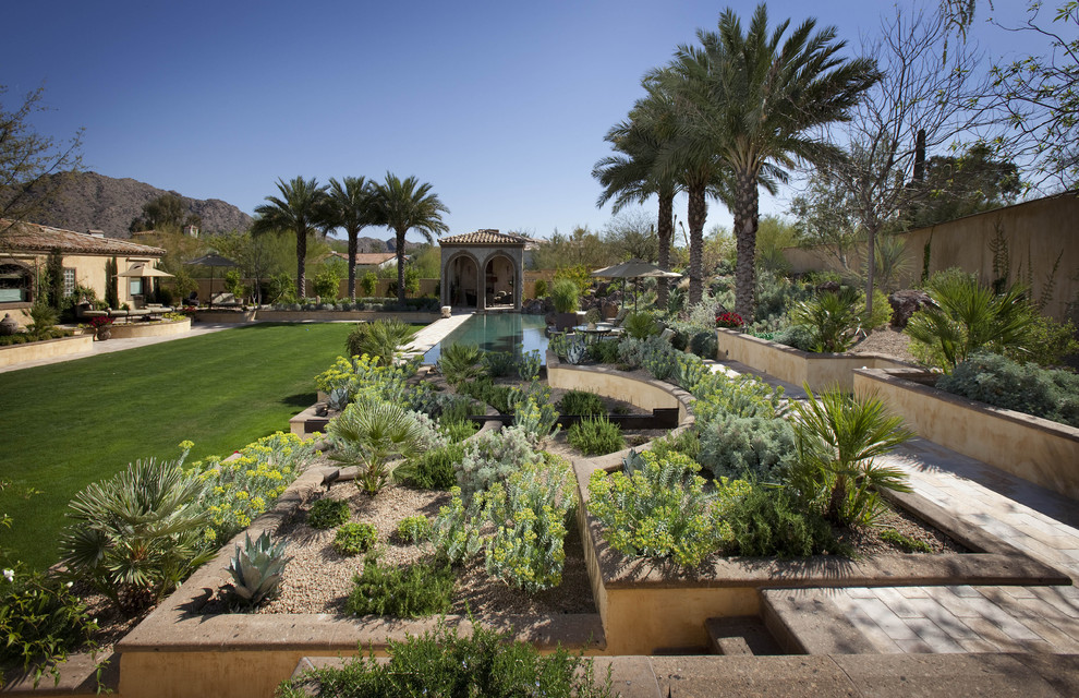 This is an example of a mediterranean retaining wall landscape in Phoenix.
