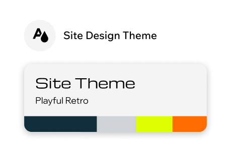 Thumbnail of Wix Site Design Theme picker, showing the ‘Playful Retro’ theme with black, gray, yellow, and orange colors. 