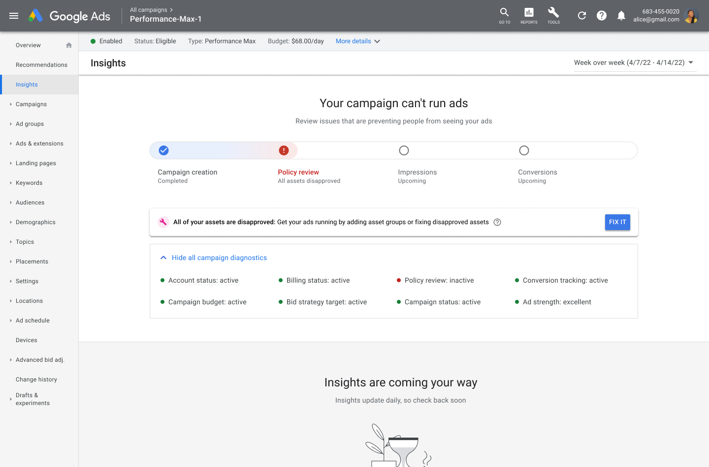 Example diagnostic insights