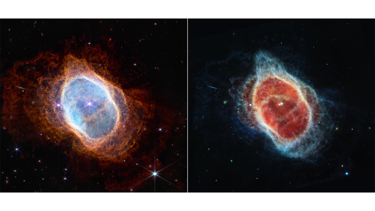 Southern Ring Nebula (NIRCam and MIRI Images Side by Side)