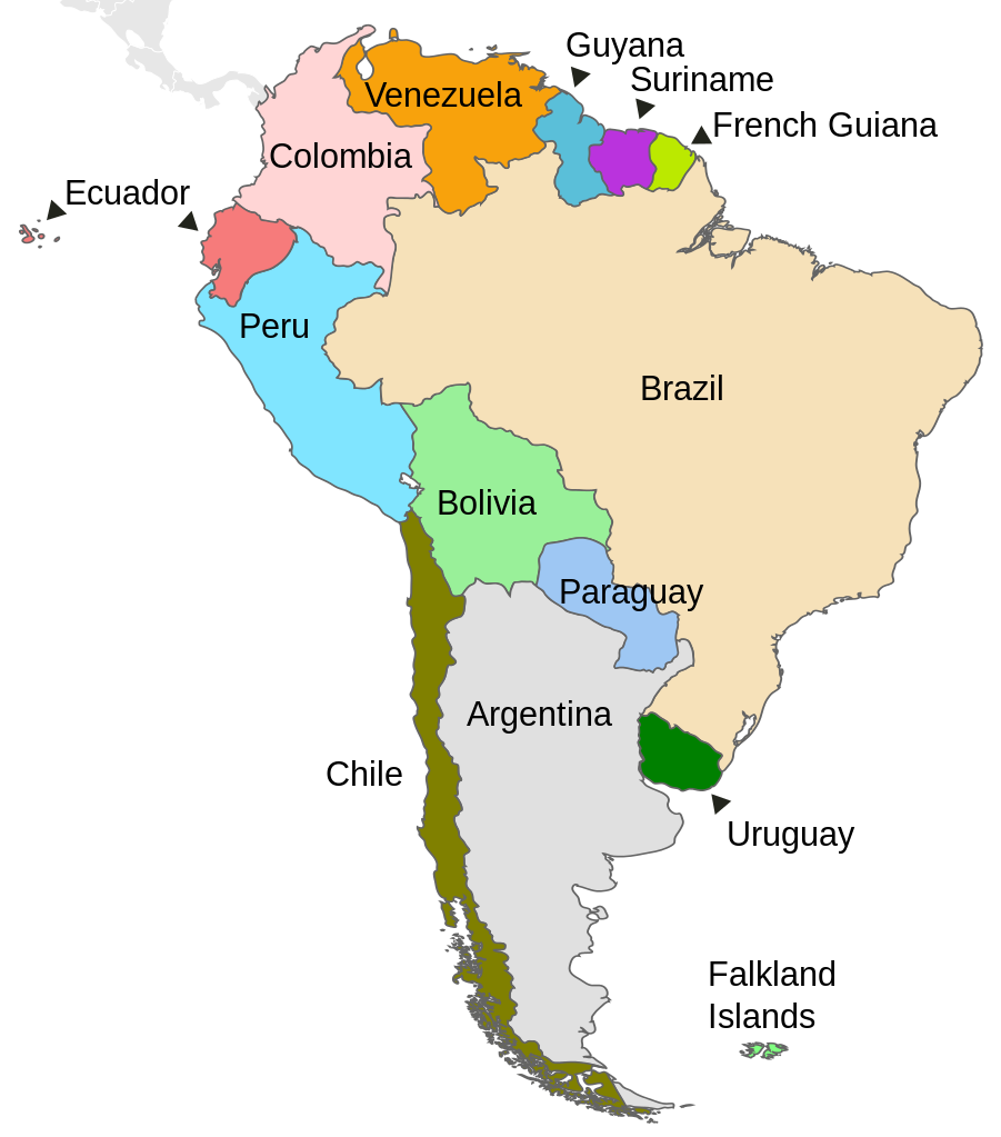 Political map of South America 南美洲地圖