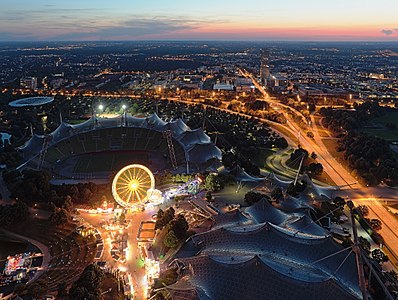 Olympiastadion Munich, at dusk