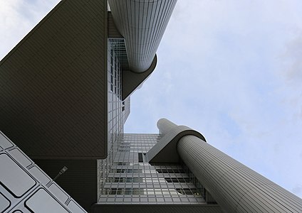 Worm's-eye view of HVB Tower, Munich