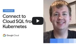 Connettiti a Cloud SQL da Kubernetes sullo schermo insieme al logo Google Cloud e alla foto di Kurtis Van Gent