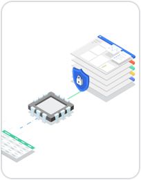 Miniature montrant une pile de pages Web dans le cloud précédée par un cadenas verrouillé. Ces éléments sont alignés avec une puce informatique reliée à une feuille de calcul de données.