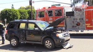 The collision occurred around 1:34 p.m. in the area of Palm Street and East La Habra Boulevard.