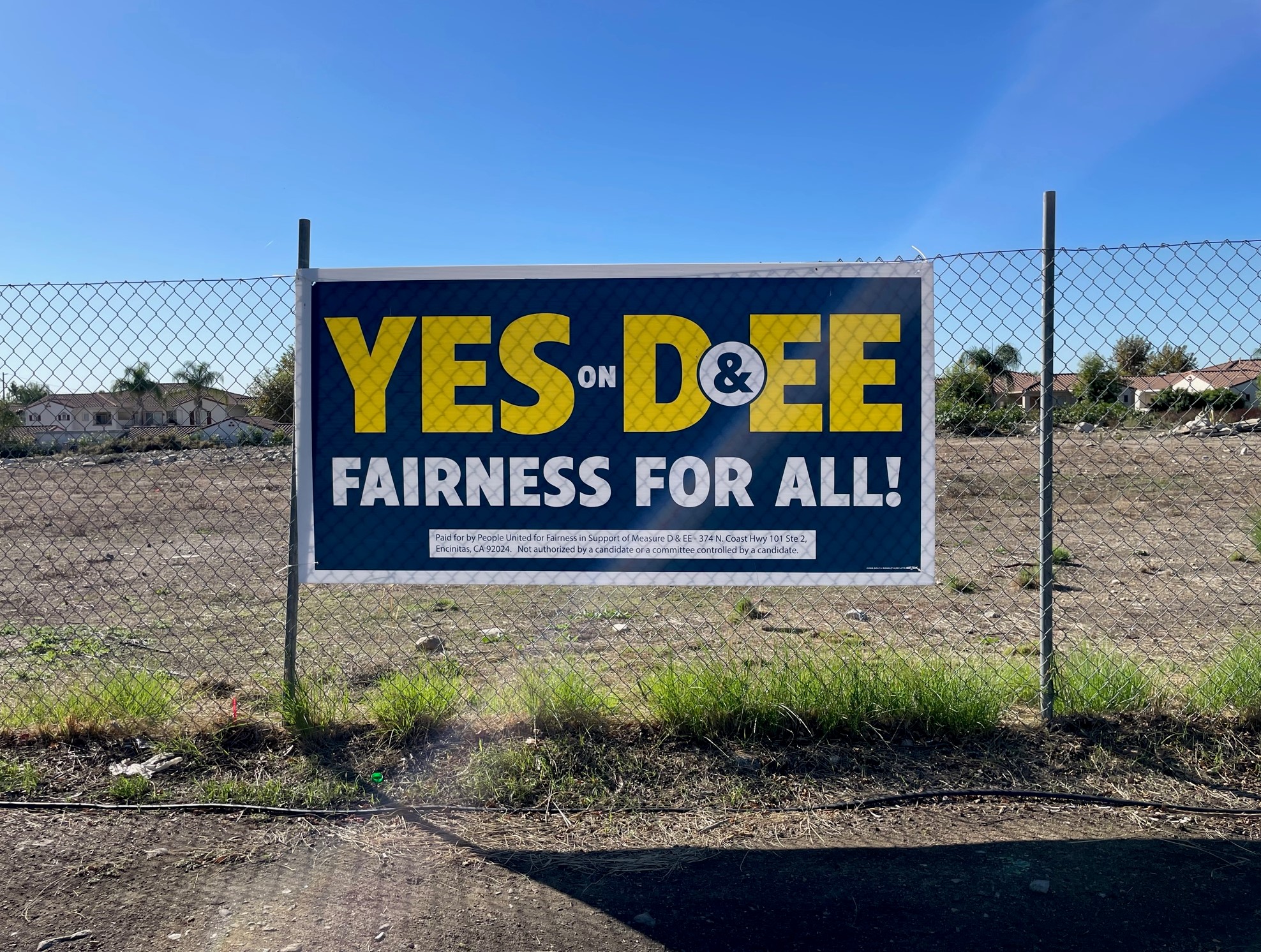 Campaign signs around San Bernardino County promote 2022's Measure EE, which asks about secession from California, using the slogan "Fairness for All!." Measure D reset county supervisors' pay and compensation to levels higher than were set in a ballot measure passed in 2020. (File photo by David Allen, Inland Valley Daily Bulletin/SCNG)