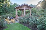 Setting up for a wedding in one of Washington Park's many rose gardens.