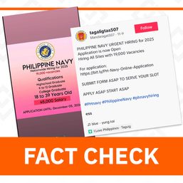 FACT CHECK: Walang 19,000 vacancies na urgent hiring sa Philippine Navy