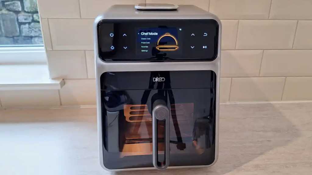 The air fryer on a kitchen counter