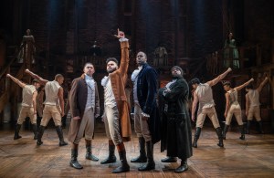 Ruben Cabral, Trey Curtis, Kyle Scatliffe and Ebrin Stanley in Hamilton on Broadway (c) Joan Marcus 2024