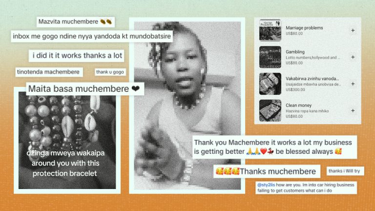 A collage illustration showing screenshots and comments from various social media platforms around the topic of traditional healing.