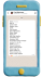 A smartphone with a blue frame and yellow buttons displaying a chat group with a matrimony profile that includes details such as age, gender, religion, caste, city, state, marital status, height, body type, complexion, education, occupation, income range, and partner preferences, with certain sections hidden or anonymized.