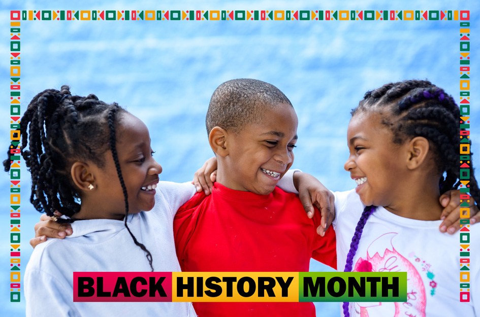 Black History Month hero image 3 Black Club kids smiling together