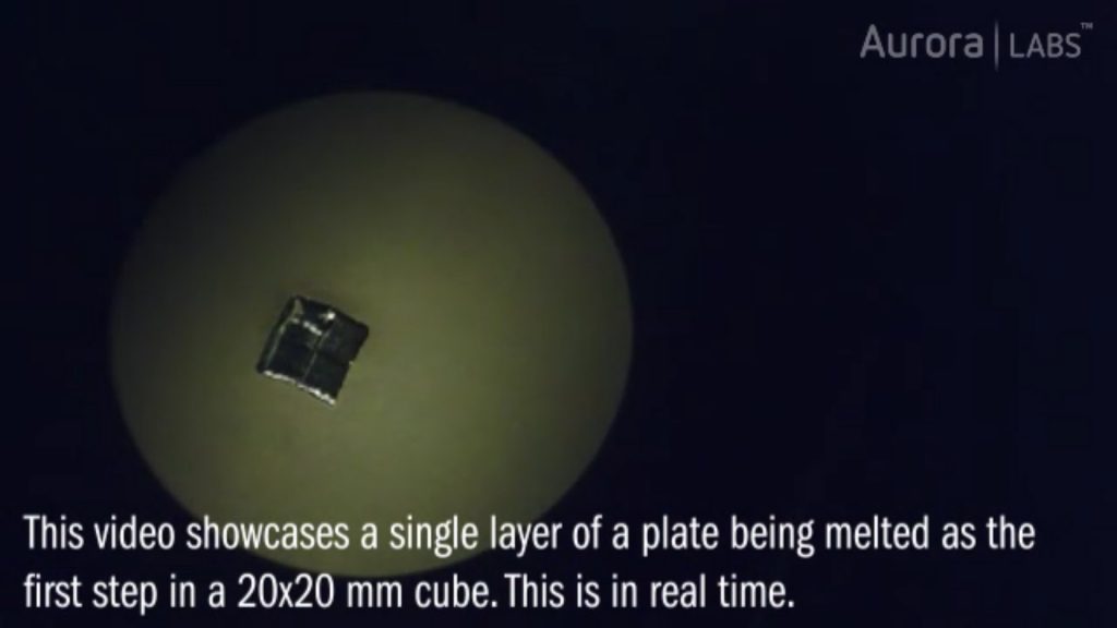 Metal melted the bare build plate of the Large Format Printer prototype. Screen grab via Aurora Labs