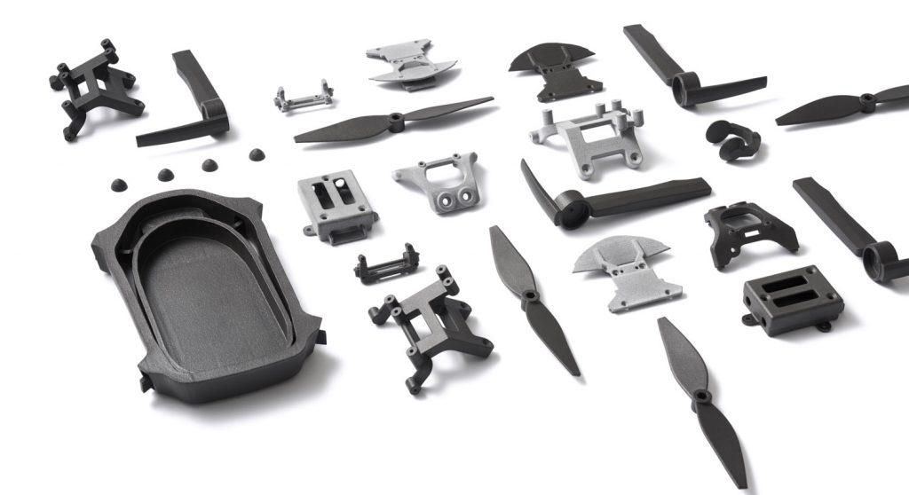 A range of components that were 3D printed using Shapeways' existing online platform. Image via Shapeways.