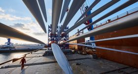 Turbine blades heading for Block Island offshore wind farm.