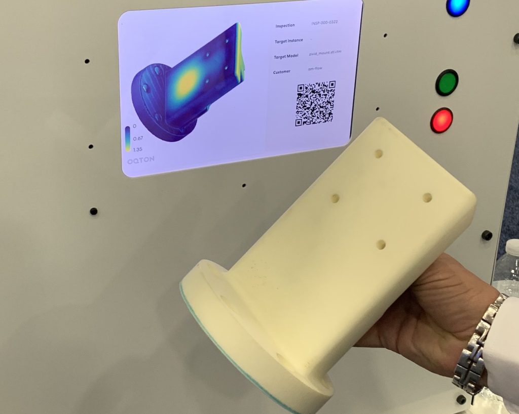 A defective 3D printed part after analysis by AM-FLOW's AM-QUALITY solution. Photo by Paul Hanaphy. 