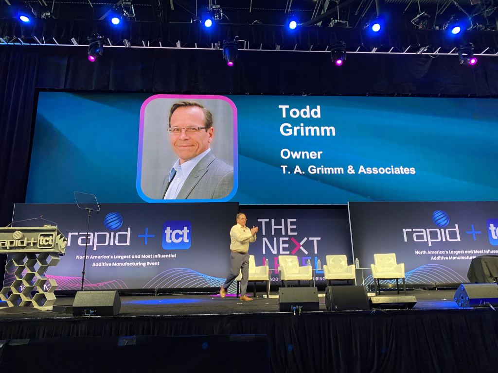 Todd Grimm taking to the stage on day 3 of RAPID + TCT 2023. Photo by 3D Printing Industry