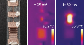 Thermal imaging of MIT's 3D printed semiconductor-free logic gates. Image via MIT.