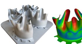 Comparison of the finalized stainless-steel jet engine exhaust mixer with its simulated distortion model. Photo via Hexagon.