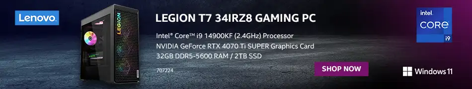 Lenovo Legion T7 34IRZ8 Gaming PC - Intel Core i9 14900KF 2.4GHz Processor, NVIDIA GeForce RTX 4070 Ti SUPER Graphics Card, 32GB DDR5-5600 RAM, 2TB SSD - Shop Now. SKU 707224