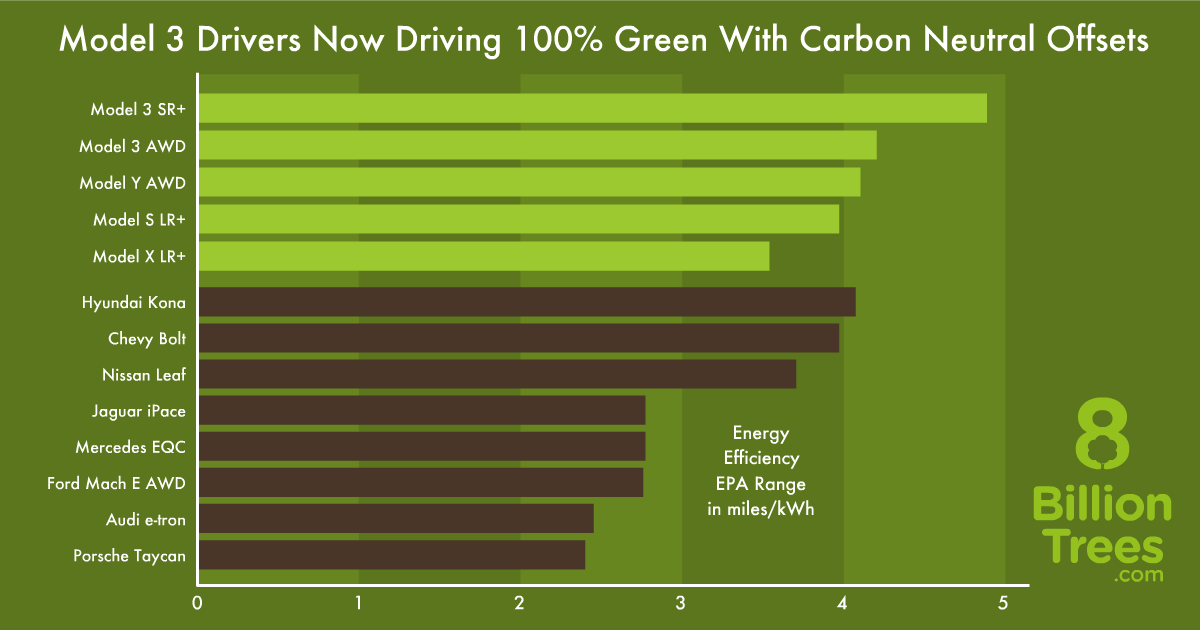 Energy reduction chart graphic showing model 3 drivers' complete neutrality. 