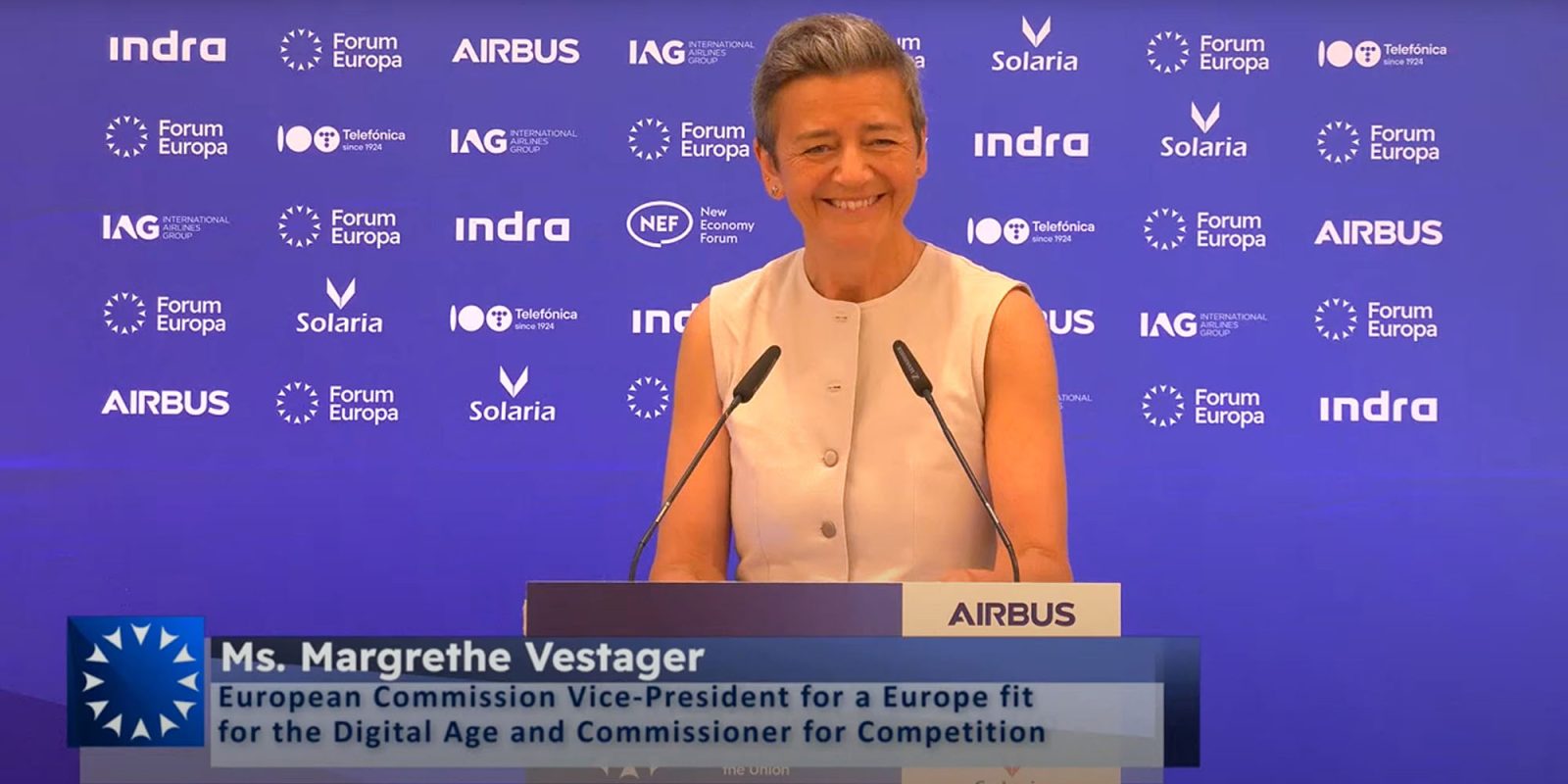 Withholding Apple Intelligence from EU a 'stunning declaration' | Framegrab of Vestager's speech